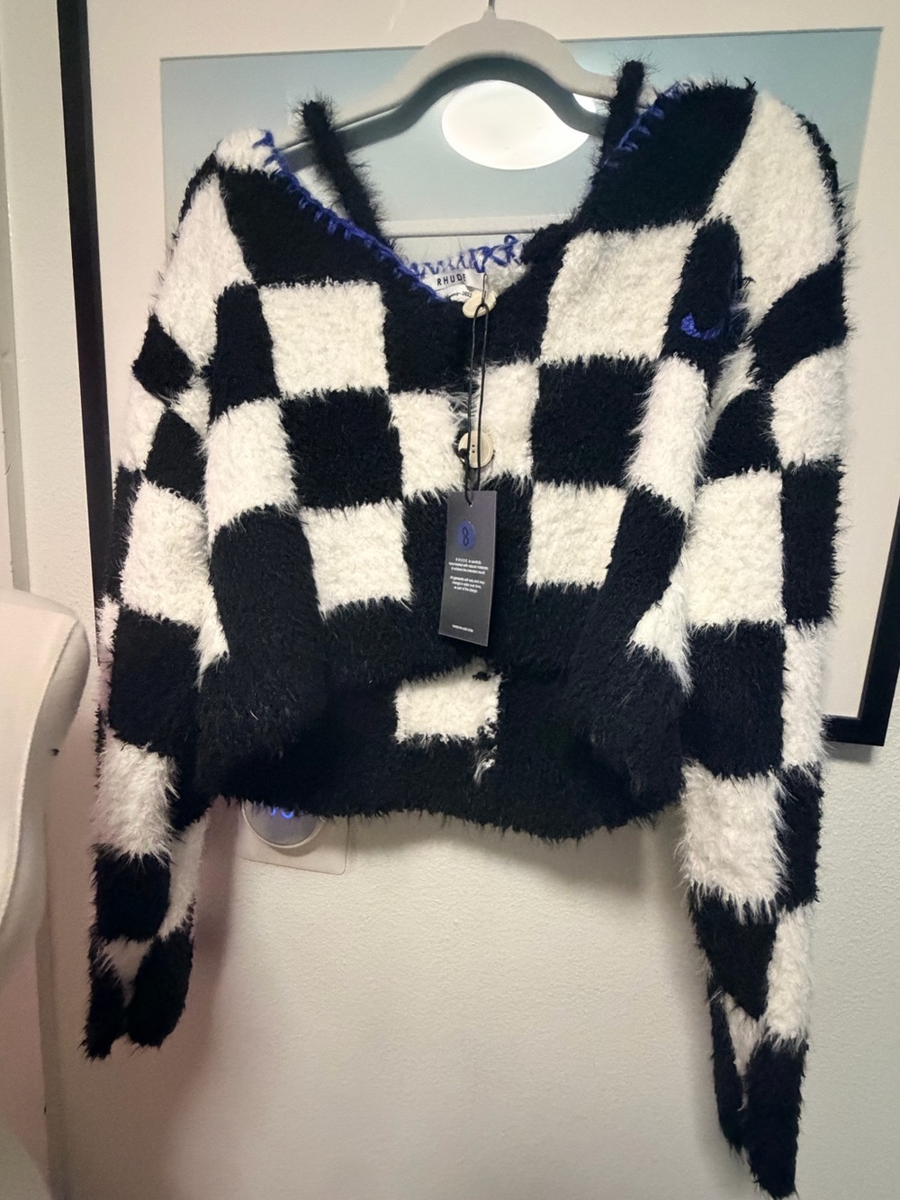 NWT RHUDE Checkered Knit Cardigan Black White Size S